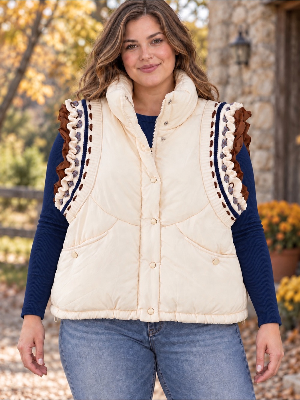 Heyson detailed puffer vest ivory Plus Size
